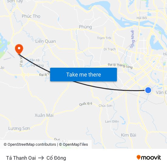 Tả Thanh Oai to Cổ Đông map