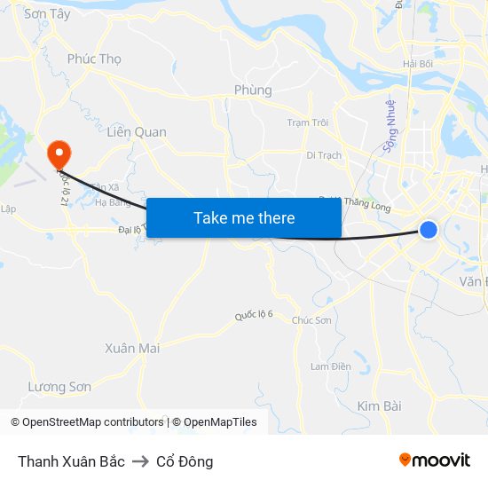 Thanh Xuân Bắc to Cổ Đông map