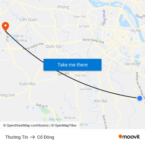 Thường Tín to Cổ Đông map