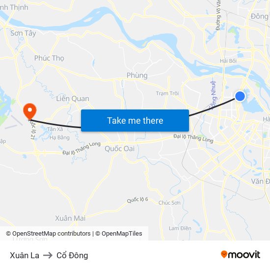 Xuân La to Cổ Đông map