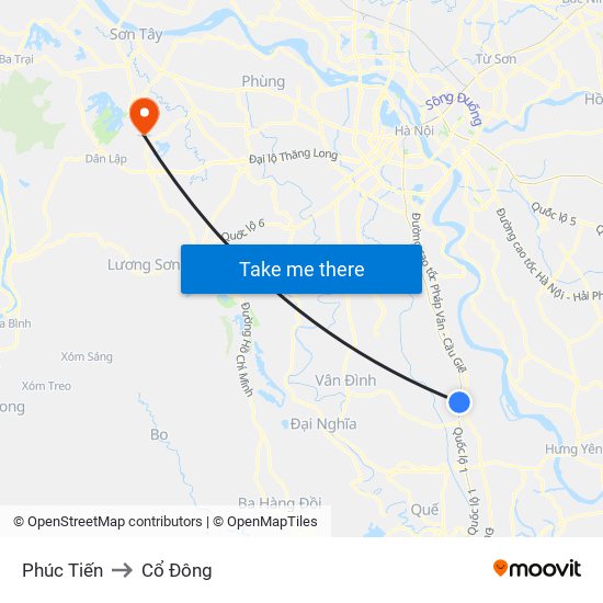 Phúc Tiến to Cổ Đông map