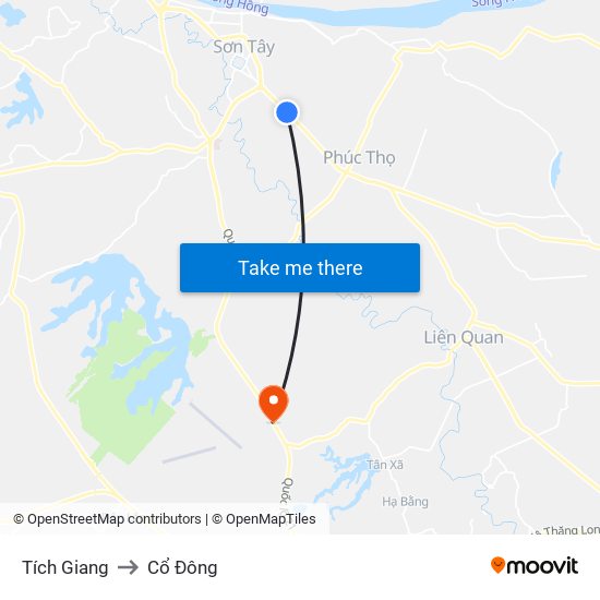 Tích Giang to Cổ Đông map
