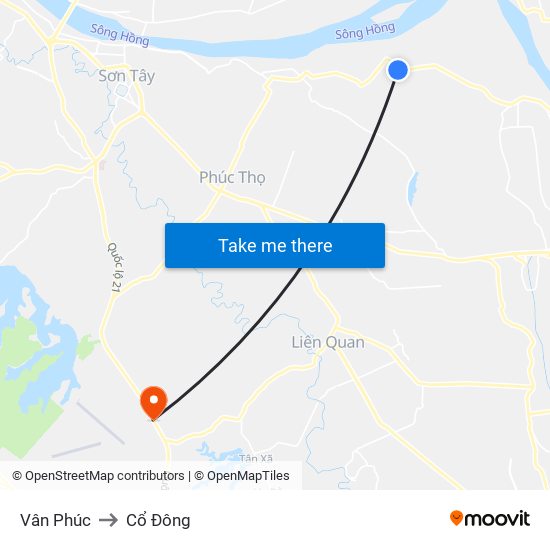 Vân Phúc to Cổ Đông map