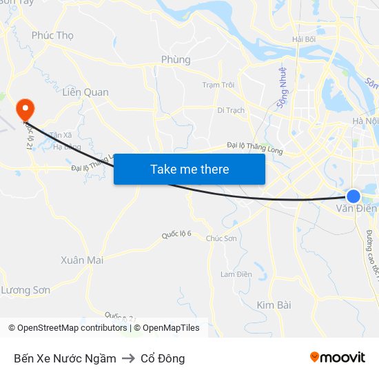 Bến Xe Nước Ngầm to Cổ Đông map