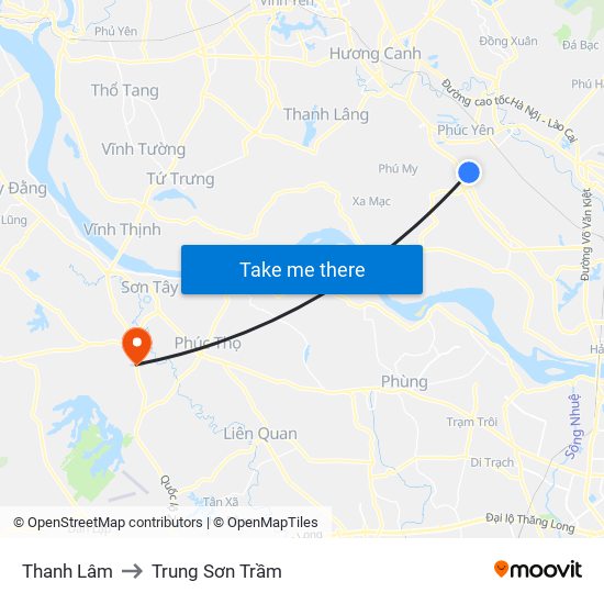 Thanh Lâm to Trung Sơn Trầm map
