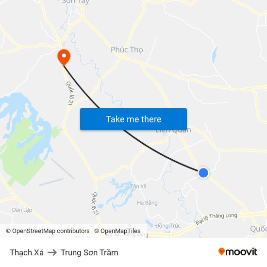 Thạch Xá to Trung Sơn Trầm map
