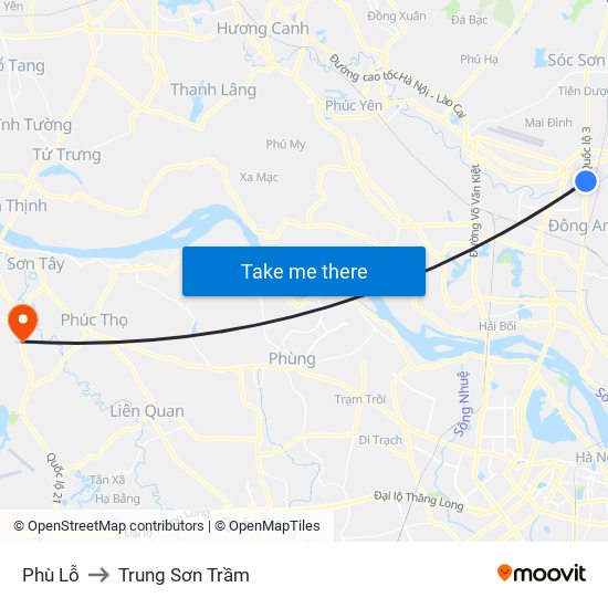 Phù Lỗ to Trung Sơn Trầm map