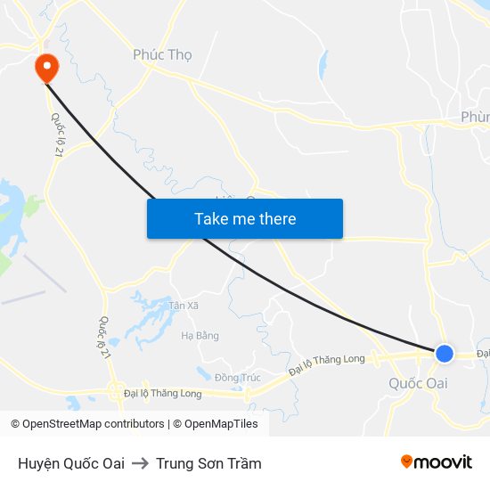 Huyện Quốc Oai to Trung Sơn Trầm map