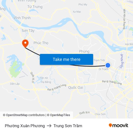 Phường Xuân Phương to Trung Sơn Trầm map