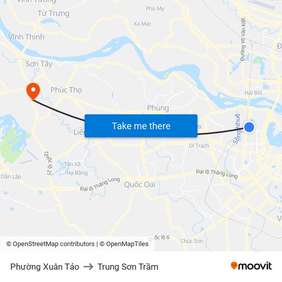 Phường Xuân Tảo to Trung Sơn Trầm map