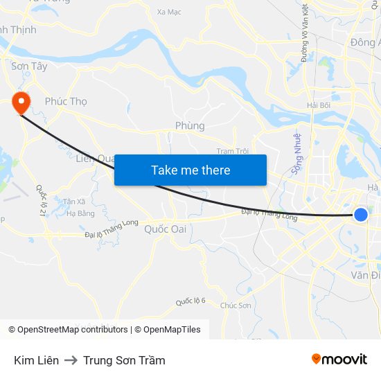 Kim Liên to Trung Sơn Trầm map