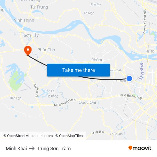 Minh Khai to Trung Sơn Trầm map