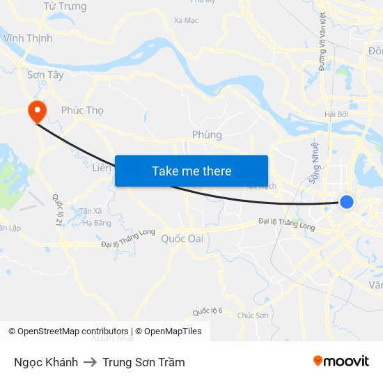 Ngọc Khánh to Trung Sơn Trầm map