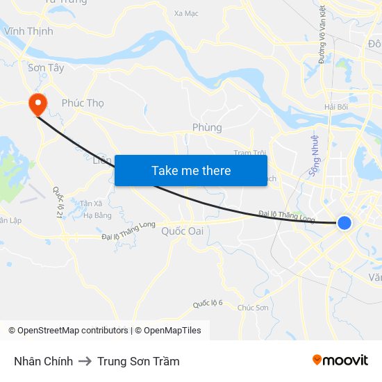 Nhân Chính to Trung Sơn Trầm map