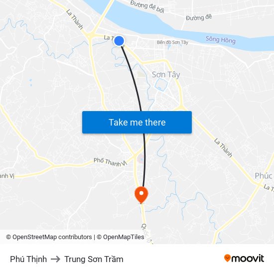 Phú Thịnh to Trung Sơn Trầm map