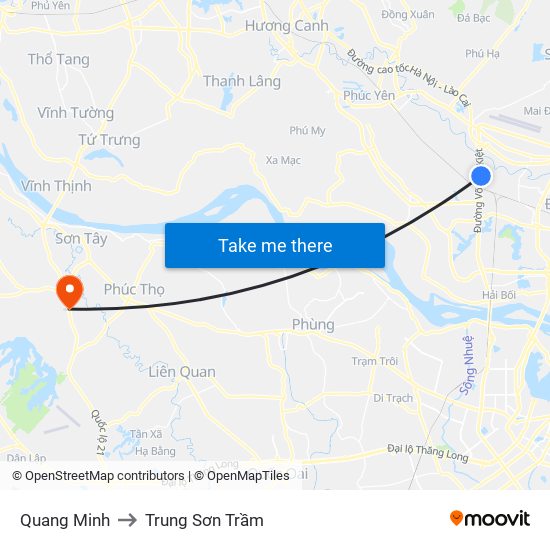 Quang Minh to Trung Sơn Trầm map