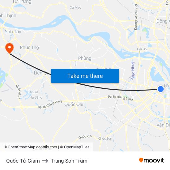 Quốc Tử Giám to Trung Sơn Trầm map