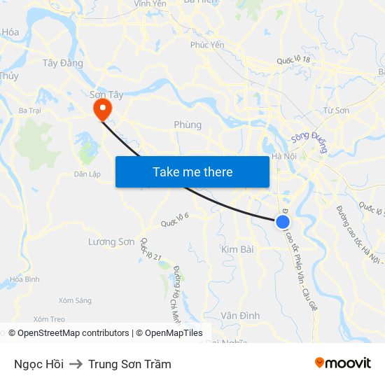 Ngọc Hồi to Trung Sơn Trầm map