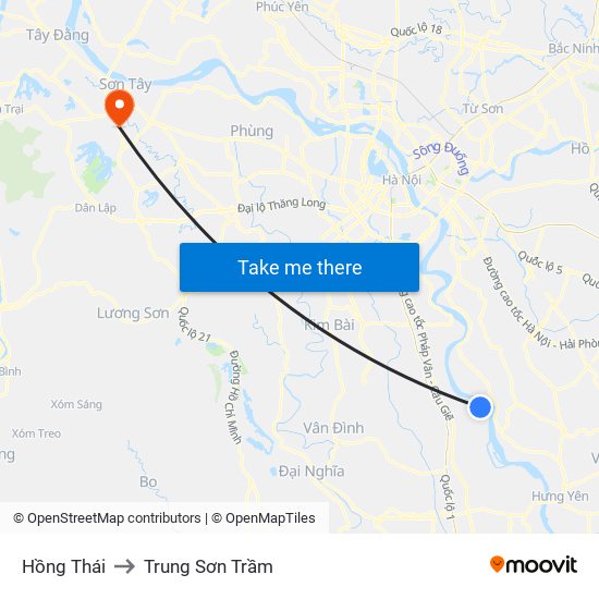 Hồng Thái to Trung Sơn Trầm map