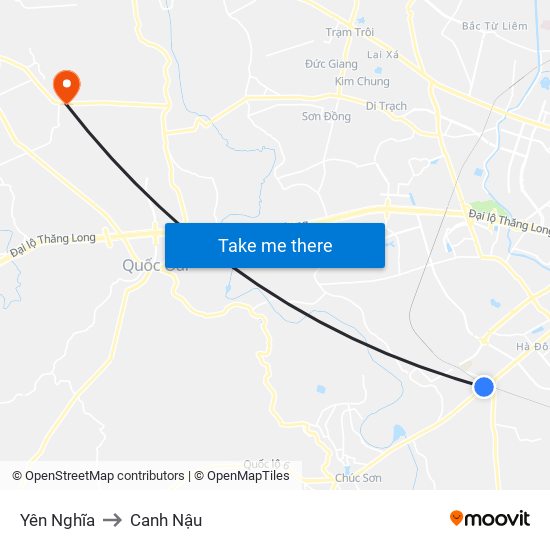 Yên Nghĩa to Canh Nậu map