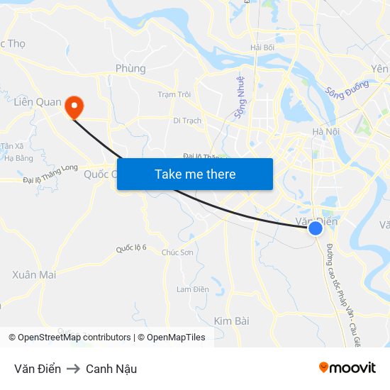 Văn Điển to Canh Nậu map