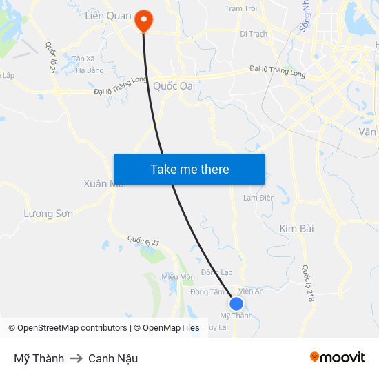 Mỹ Thành to Canh Nậu map