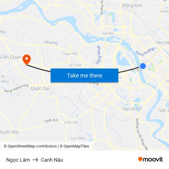 Ngọc Lâm to Canh Nậu map