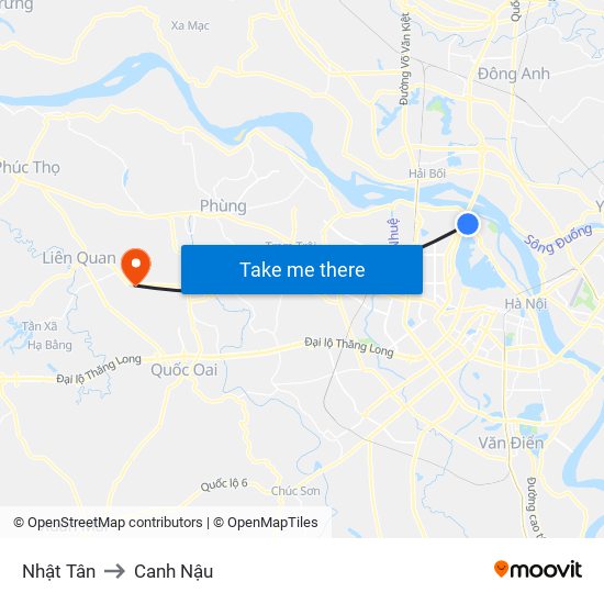 Nhật Tân to Canh Nậu map