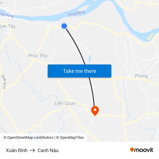 Xuân Đình to Canh Nậu map