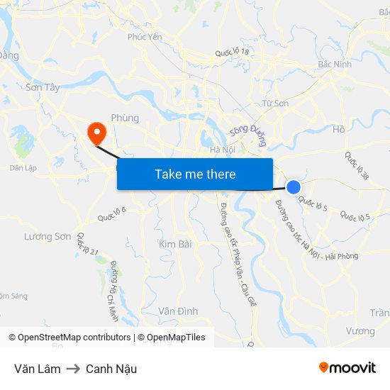 Văn Lâm to Canh Nậu map