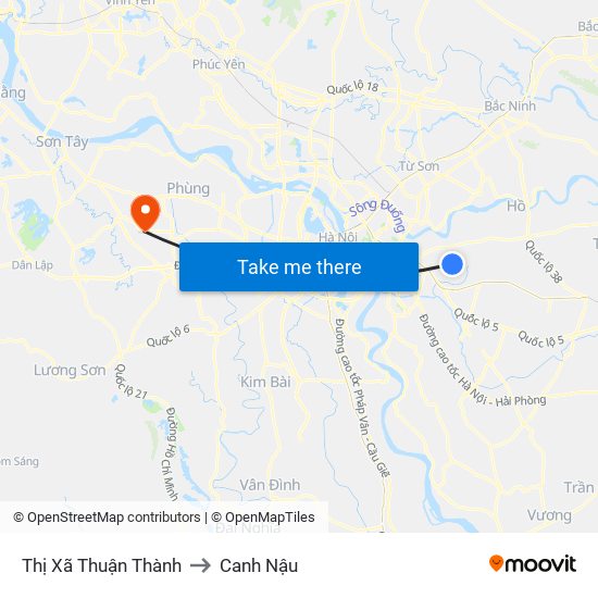 Thị Xã Thuận Thành to Canh Nậu map