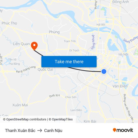 Thanh Xuân Bắc to Canh Nậu map