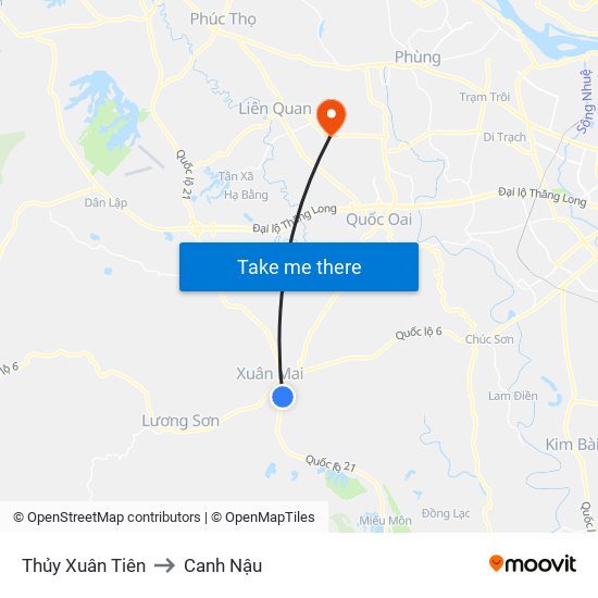 Thủy Xuân Tiên to Canh Nậu map