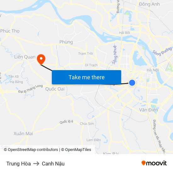 Trung Hòa to Canh Nậu map