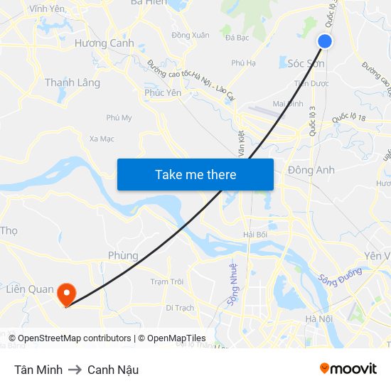 Tân Minh to Canh Nậu map