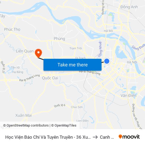 Học Viện Báo Chí Và Tuyên Truyền - 36 Xuân Thủy to Canh Nậu map