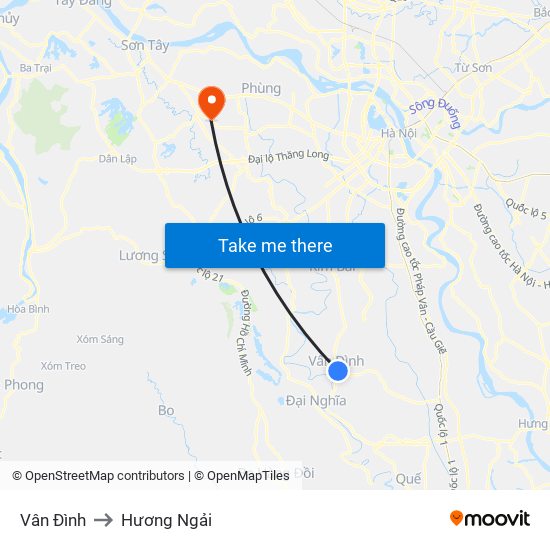 Vân Đình to Hương Ngải map