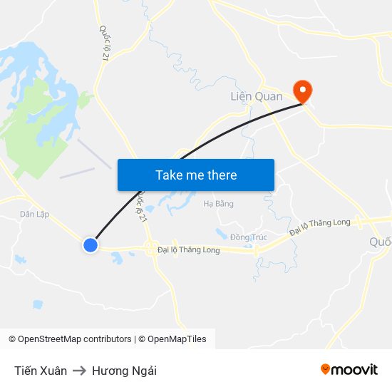 Tiến Xuân to Hương Ngải map