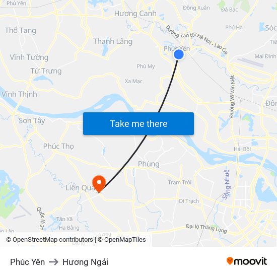 Phúc Yên to Hương Ngải map