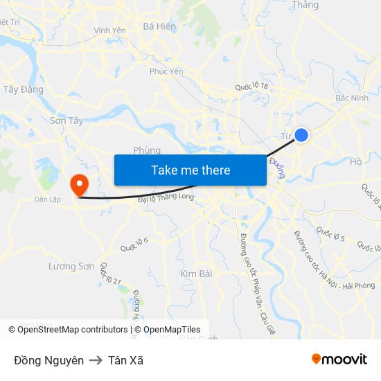 Đồng Nguyên to Tân Xã map