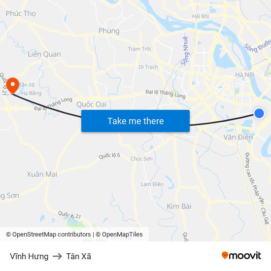 Vĩnh Hưng to Tân Xã map