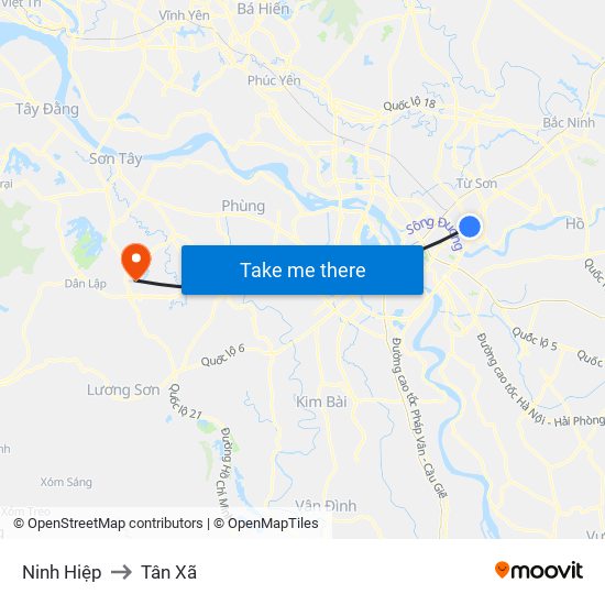 Ninh Hiệp to Tân Xã map