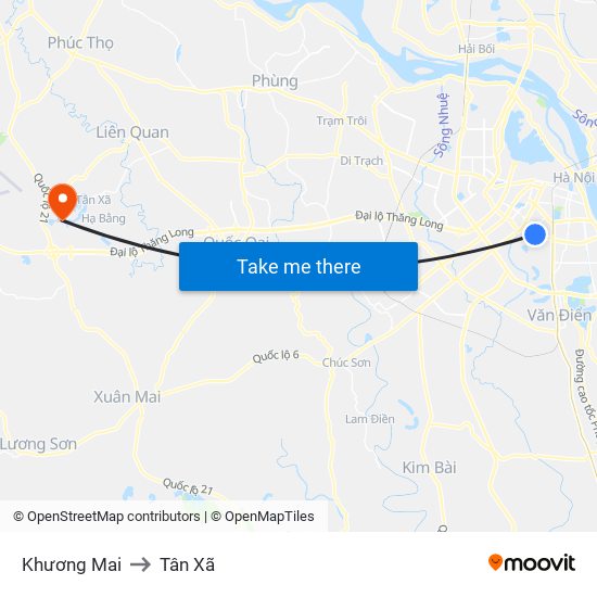 Khương Mai to Tân Xã map