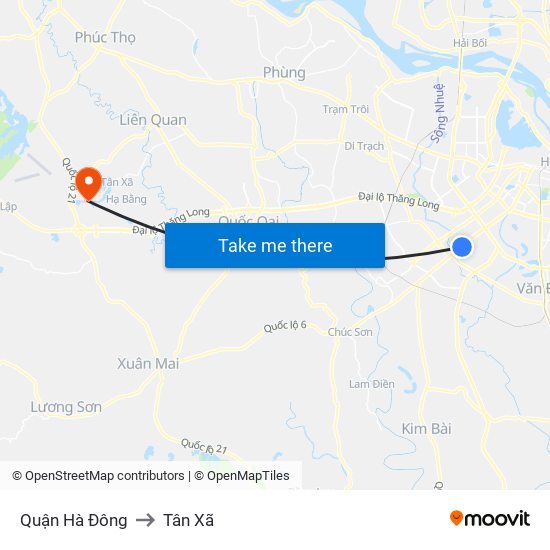 Quận Hà Đông to Tân Xã map