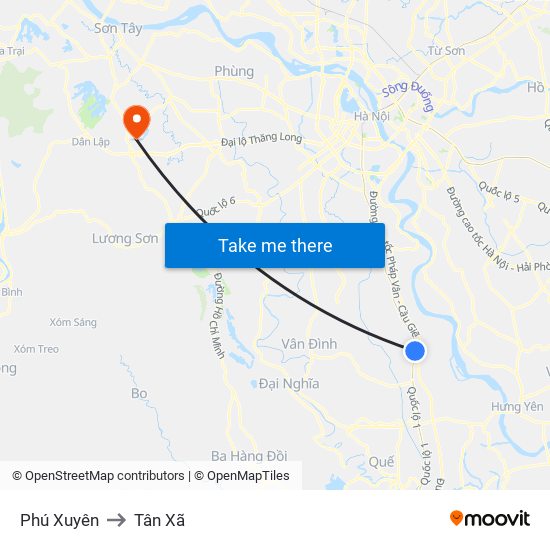 Phú Xuyên to Tân Xã map