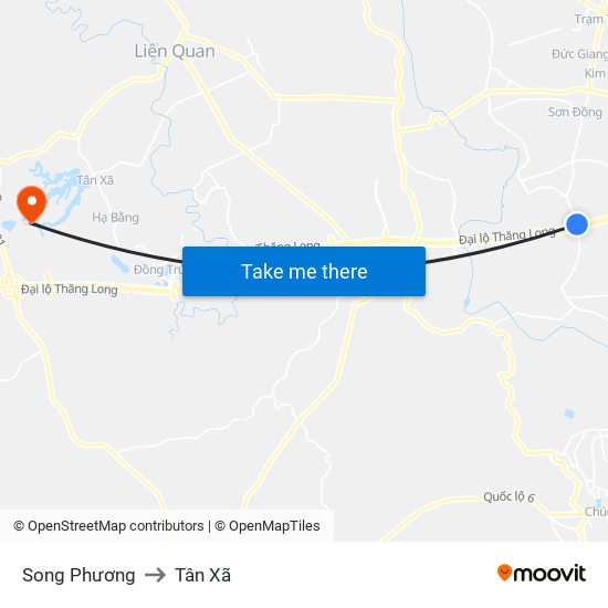 Song Phương to Tân Xã map