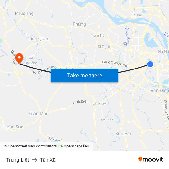 Trung Liệt to Tân Xã map