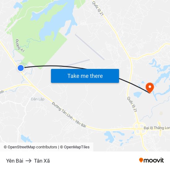 Yên Bài to Tân Xã map