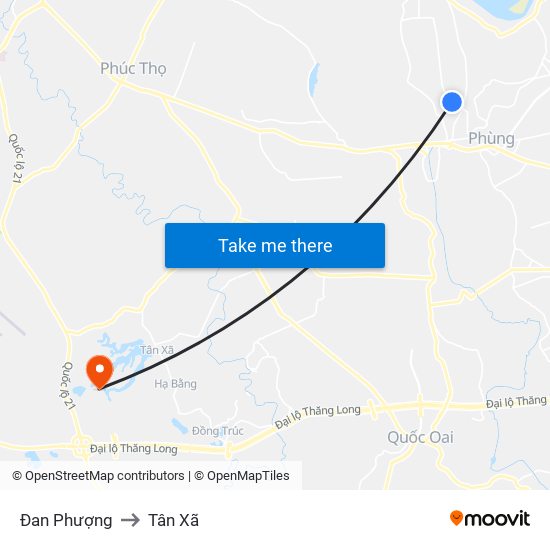 Đan Phượng to Tân Xã map