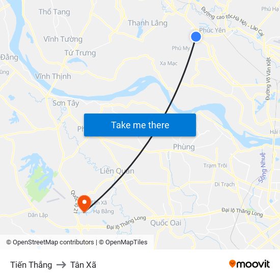 Tiến Thắng to Tân Xã map